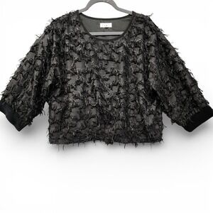 THML Eyelash Crop Top Women M Oversized Textured Lightweight Night Out Statement